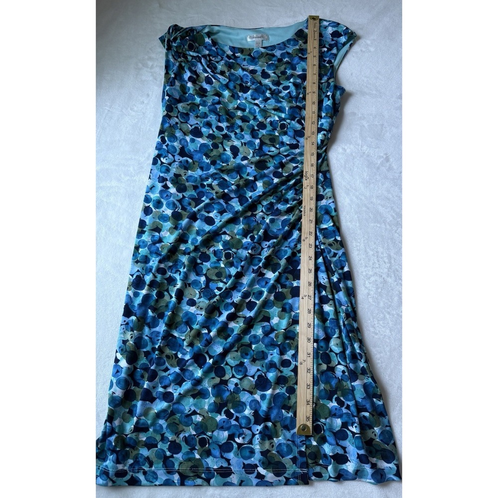 Dress Barn Women's Petite 12 Blue Bubble Ruched Waist Faux Wrap Stretch Dress‎ - Picture 5 of 9